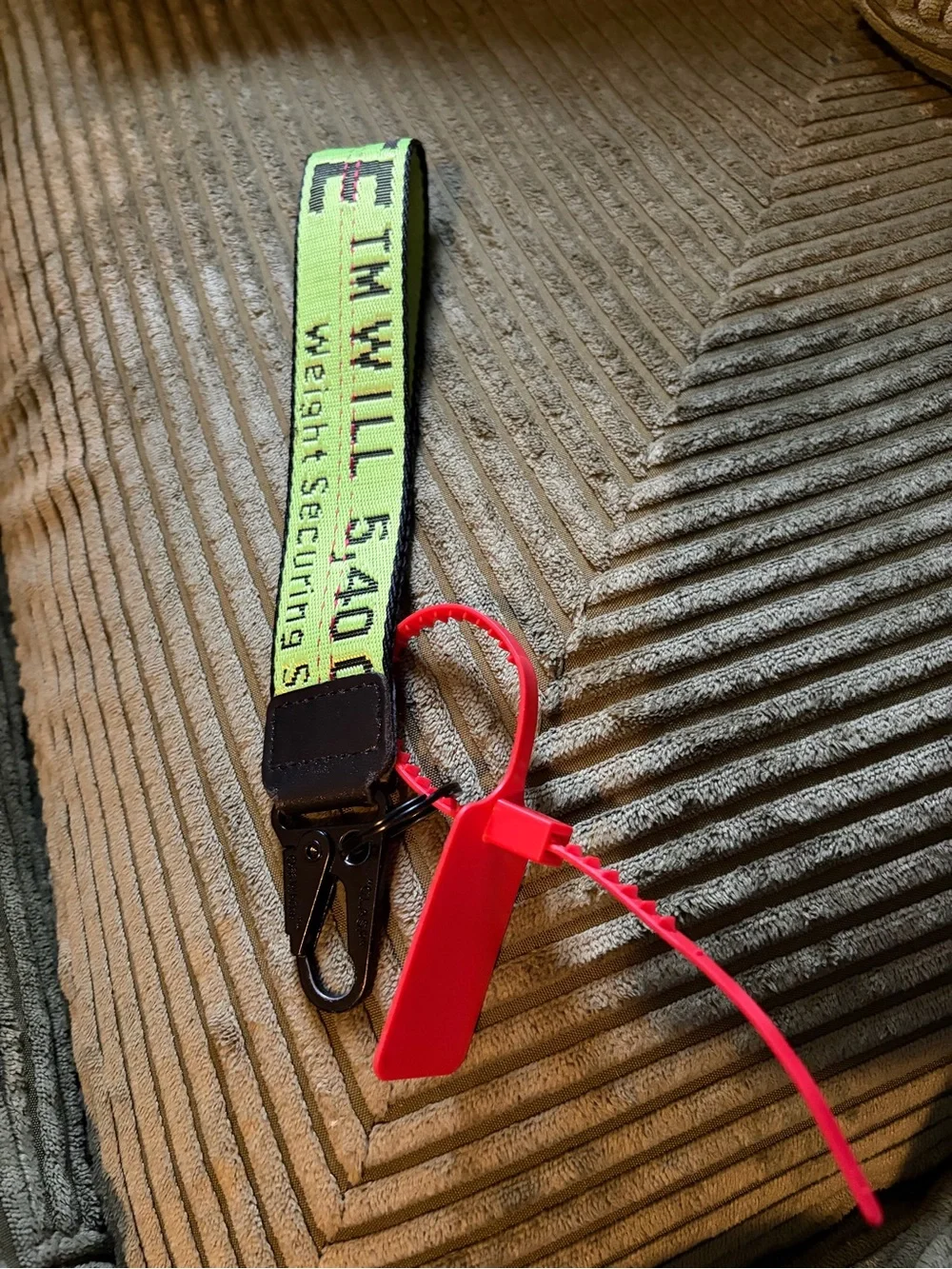 Off-White Neon Yellow Key chain Strap with Zip Tag